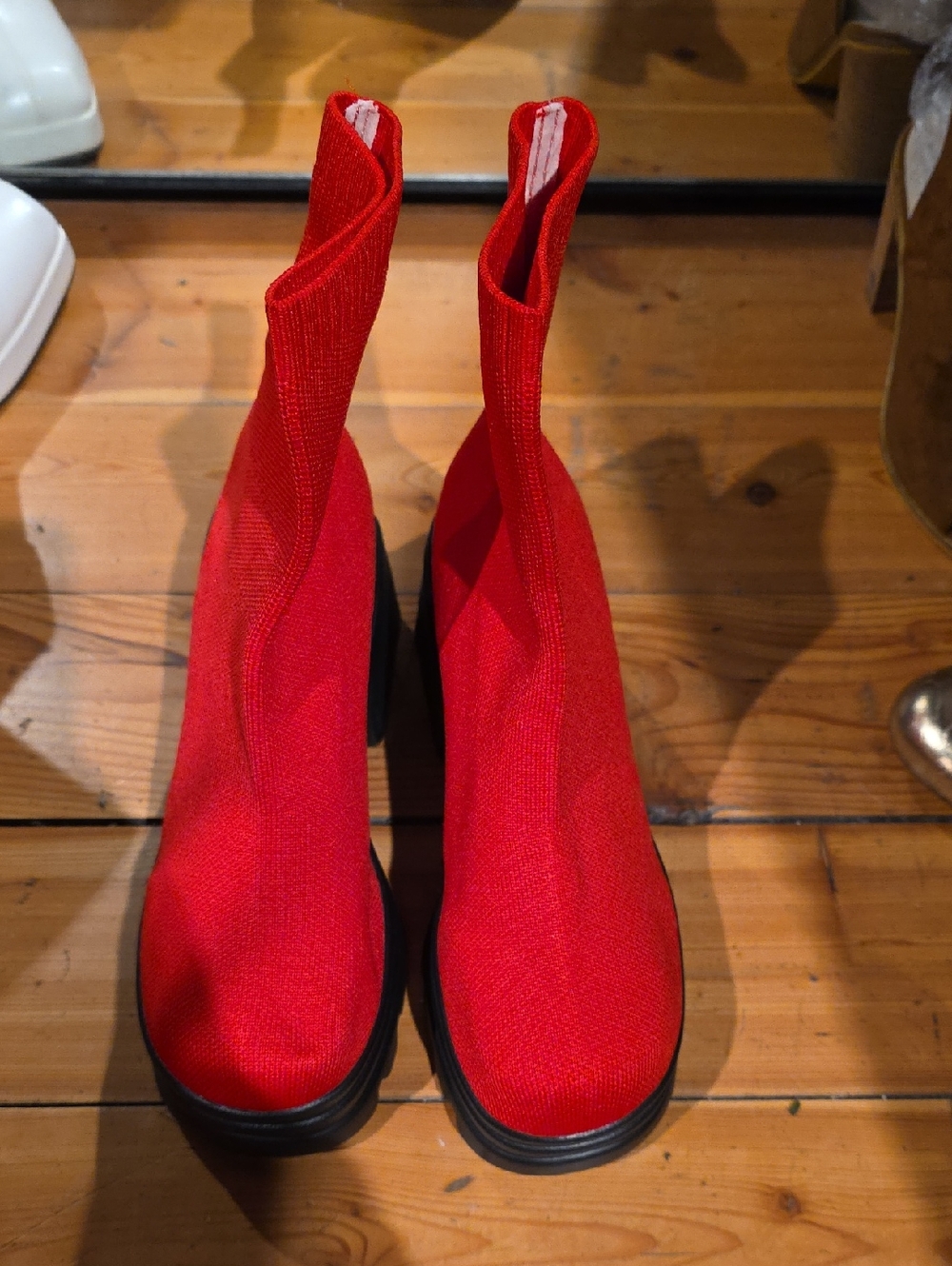 Red Stretch-Knit Women’s Sock Boots